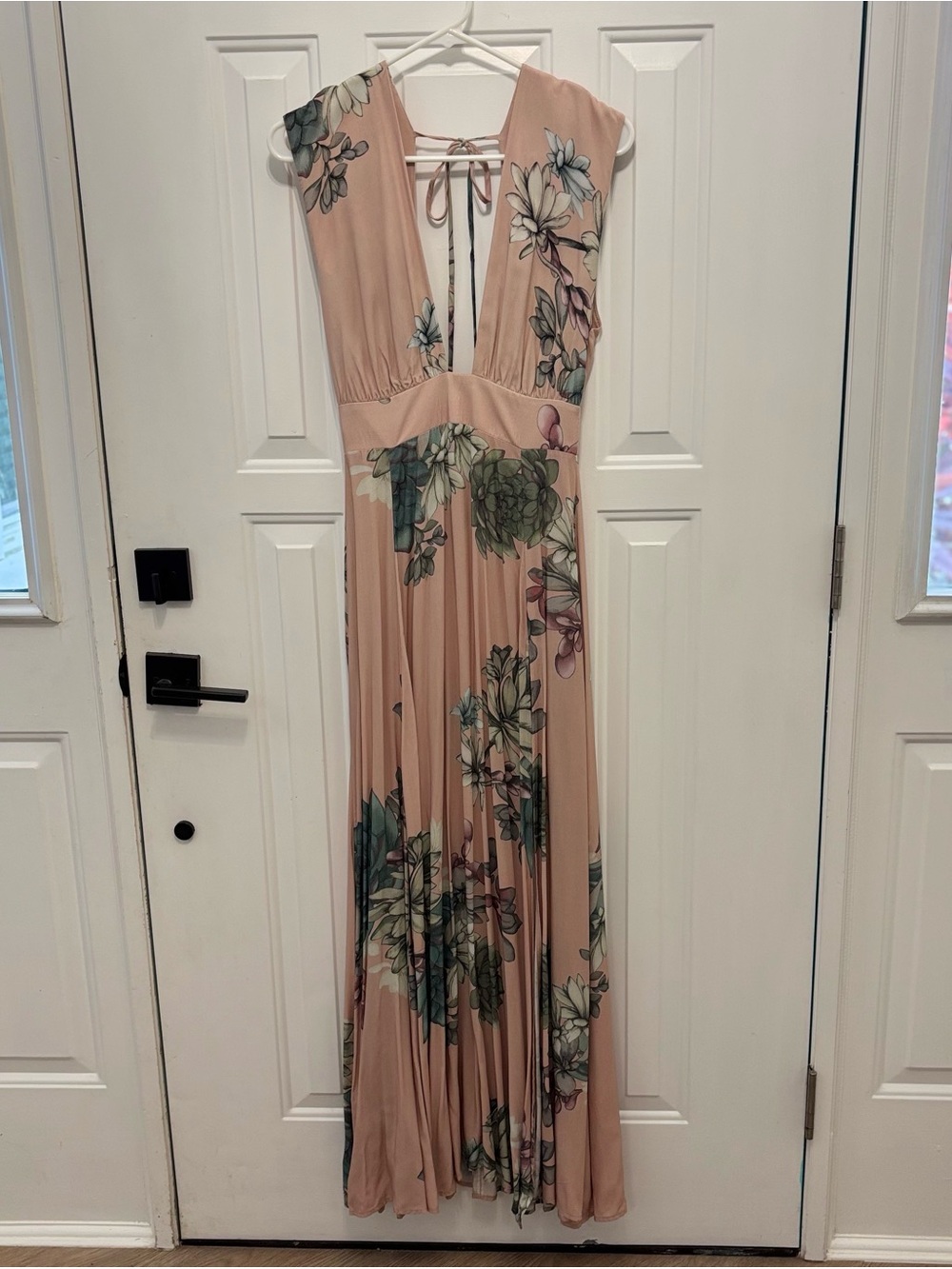 Stillwater Floral Deep V Maxi Dress in Blush Pink with High Slit